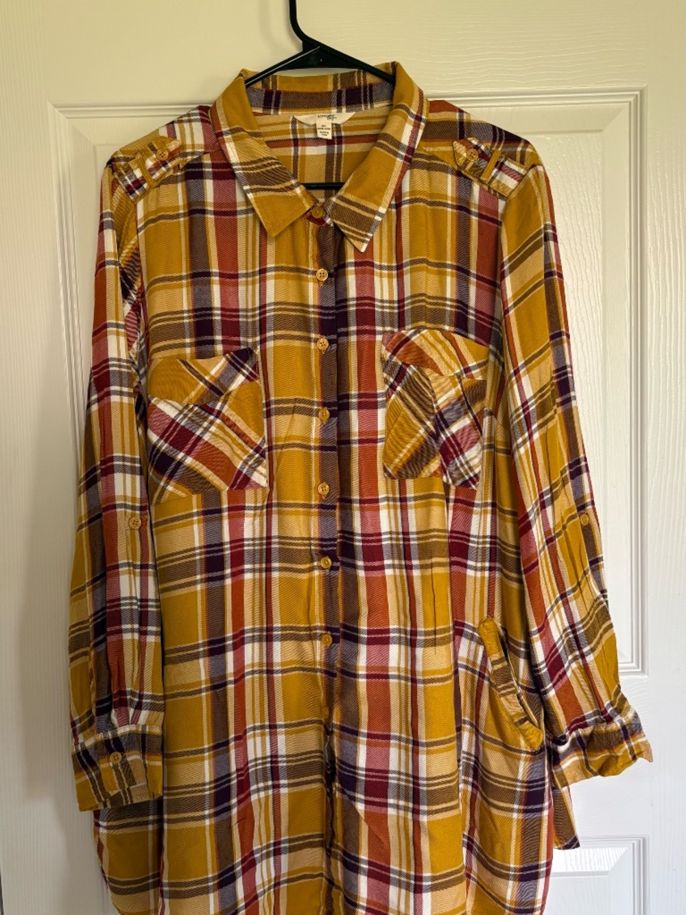 Terra & Sky Womens 2X Plaid Button Up Shirt Long Sleeve Rayon Flannel Tunic Top